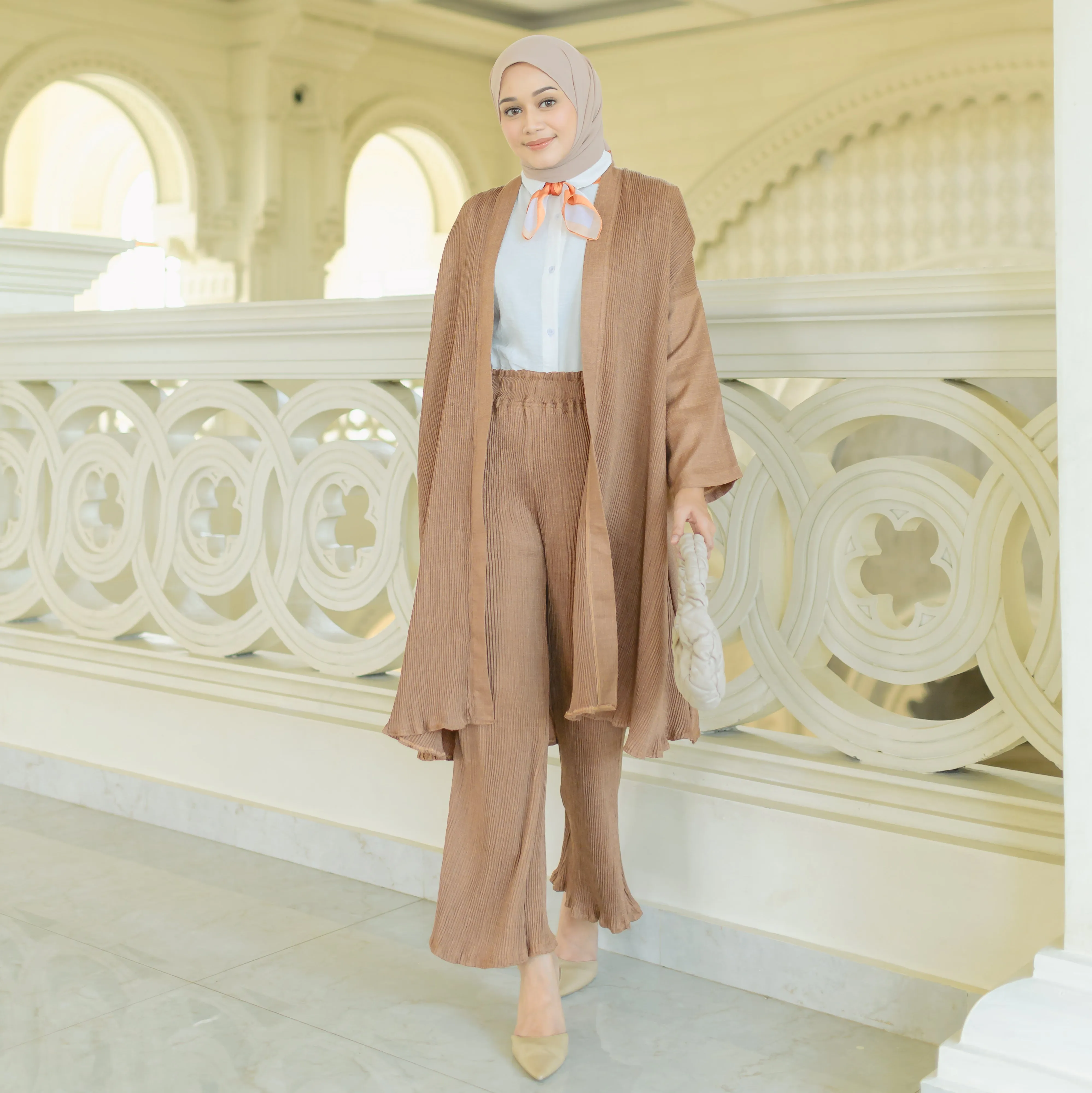 Zakia Pleats Set Soft Brown Size M