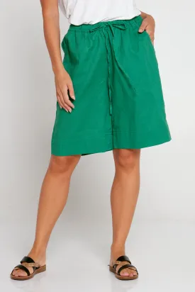 Zhuri Linen & Cotton Shorts - Green